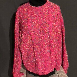 Main Strip Womens Large Hot Pink Confetti Knit Sweater Pullover Crew Neck NWT